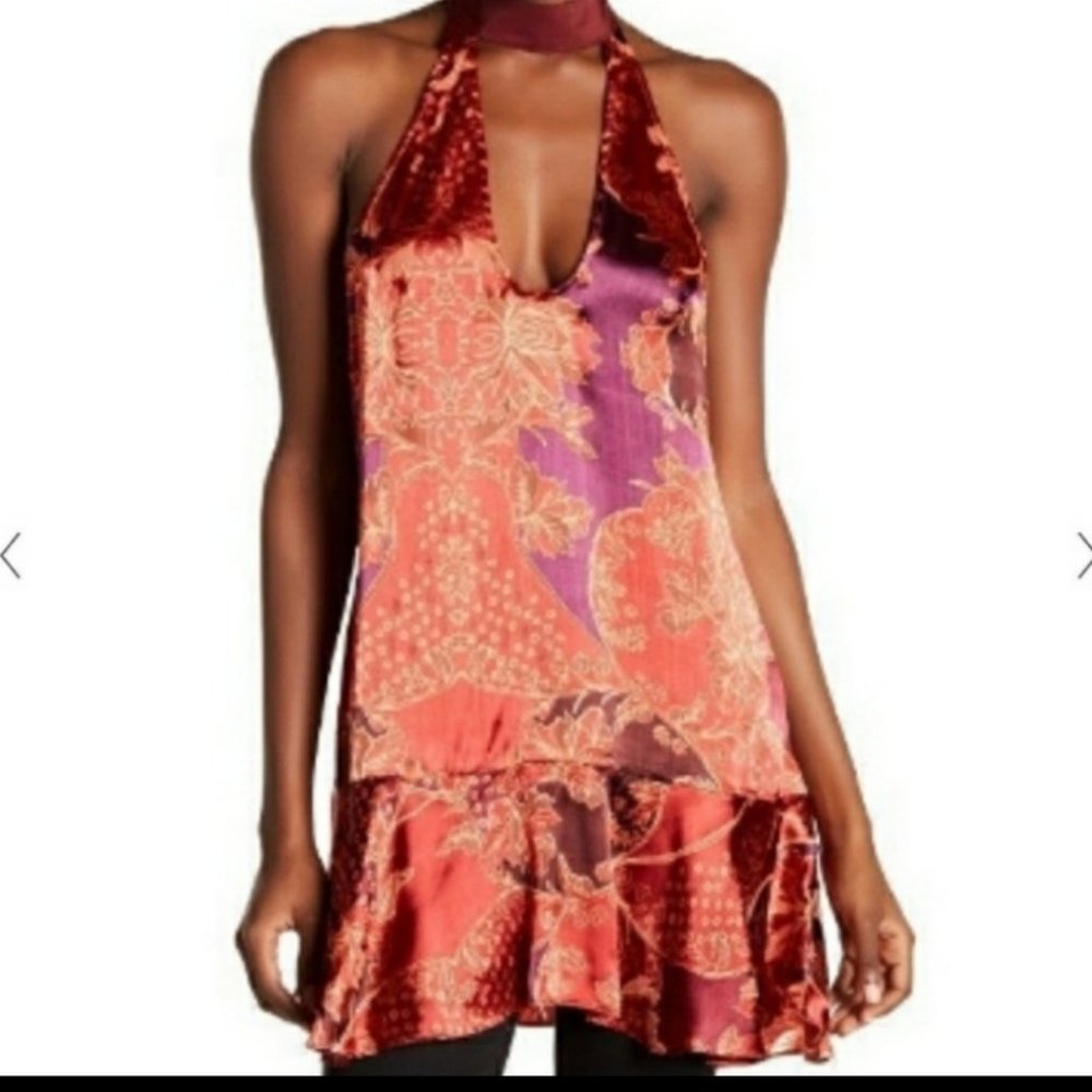 FREE PEOPLE | Lady Love Halter Tunic Dress red orange sz M